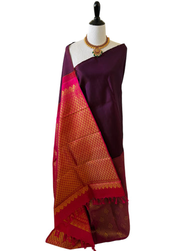 Kanchipuram korvai silk saree | Half & Half | Purple | Handwoven | Ships from California